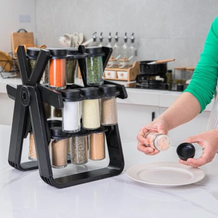 Rotating Spice Rack with 18 Glass Jars